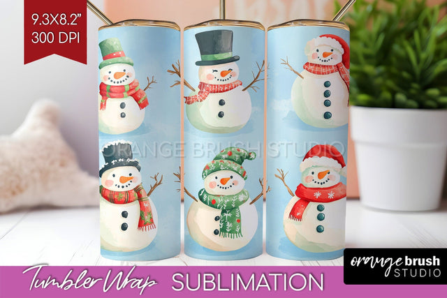 Snowman Tumbler Wrap - Cute Christmas Tumbler PNG Sublimation OrangeBrushStudio 