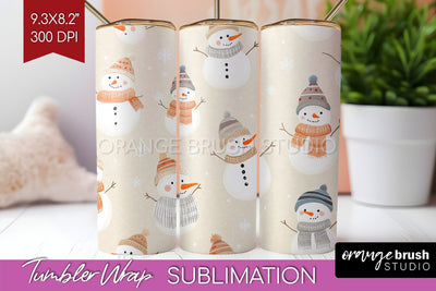 Snowman Tumbler Wrap - Cute Christmas Tumbler PNG Sublimation OrangeBrushStudio 