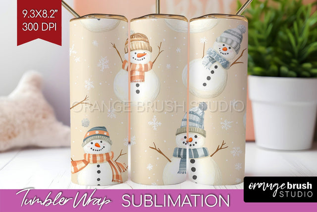 Snowman Tumbler Wrap - Cute Christmas Tumbler PNG Sublimation OrangeBrushStudio 