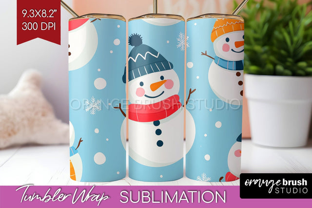 Snowman Tumbler Wrap - Cute Christmas Tumbler PNG Sublimation OrangeBrushStudio 