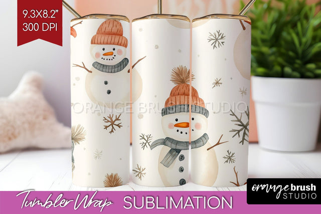 Snowman Tumbler Wrap - Cute Christmas Tumbler PNG Sublimation OrangeBrushStudio 