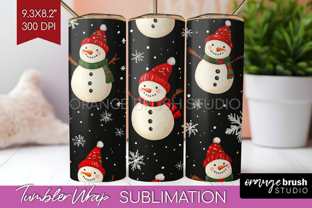 Snowman Tumbler Wrap - Cute Christmas Tumbler PNG Sublimation OrangeBrushStudio 