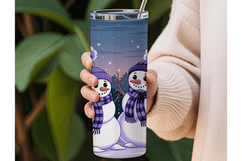 Snowman Twilight 20oz Tumbler Wrap Sublimation DesignSVG 