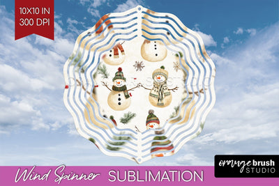 Snowman Wind Spinner Sublimation PNG - Cute Christmas Round Sublimation OrangeBrushStudio 