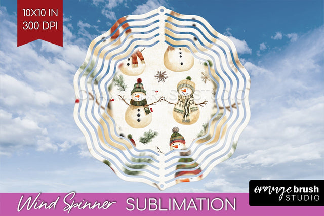 Snowman Wind Spinner Sublimation PNG - Cute Christmas Round Sublimation OrangeBrushStudio 