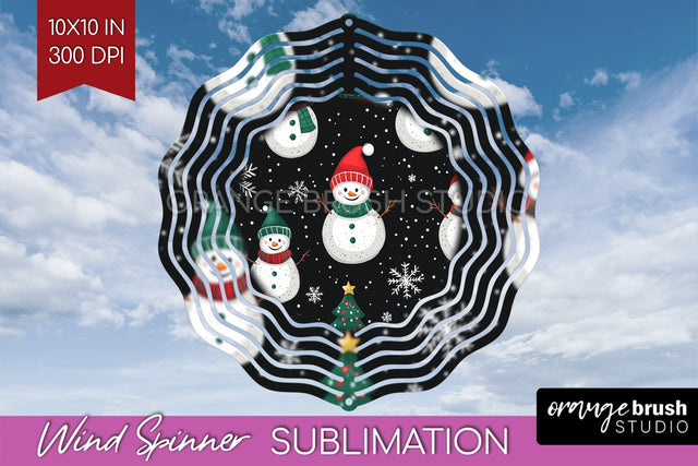 Snowman Wind Spinner Sublimation PNG - Cute Christmas Round Sublimation OrangeBrushStudio 