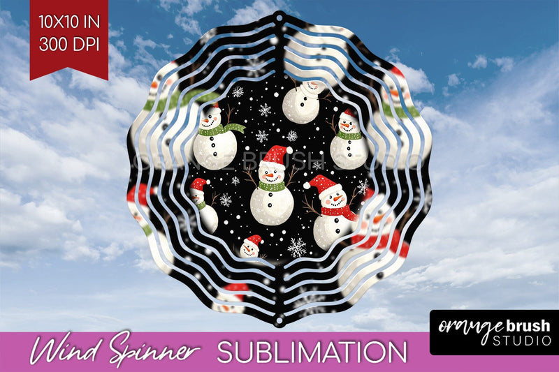 Snowman Wind Spinner Sublimation PNG - Cute Christmas Round Sublimation OrangeBrushStudio 