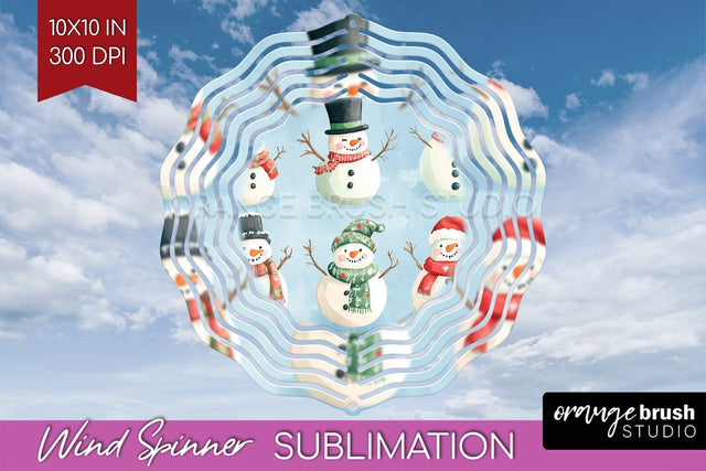 Snowman Wind Spinner Sublimation PNG - Cute Christmas Round Sublimation OrangeBrushStudio 