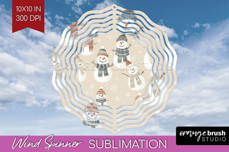 Snowman Wind Spinner Sublimation PNG - Cute Christmas Round Sublimation OrangeBrushStudio 