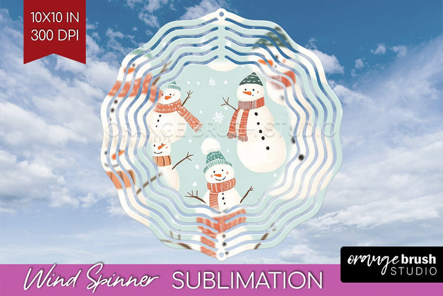 Snowman Wind Spinner Sublimation PNG - Cute Christmas Round Sublimation OrangeBrushStudio 
