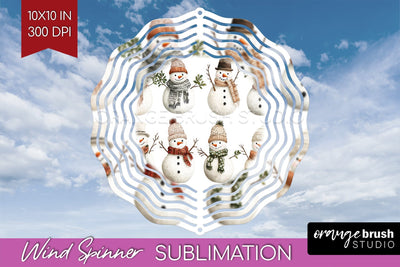 Snowman Wind Spinner Sublimation PNG - Cute Christmas Round Sublimation OrangeBrushStudio 