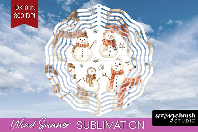 Snowman Wind Spinner Sublimation PNG - Cute Christmas Round Sublimation OrangeBrushStudio 