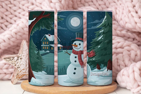 Snowman Winter Night 20oz Tumbler Wrap Sublimation DesignSVG 