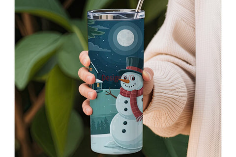 Snowman Winter Night 20oz Tumbler Wrap Sublimation DesignSVG 