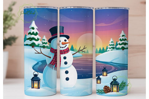 Snowman Winter Scene 20oz Tumbler Wrap Sublimation PixelChick 