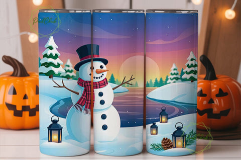 Snowman Winter Scene 20oz Tumbler Wrap Sublimation PixelChick 