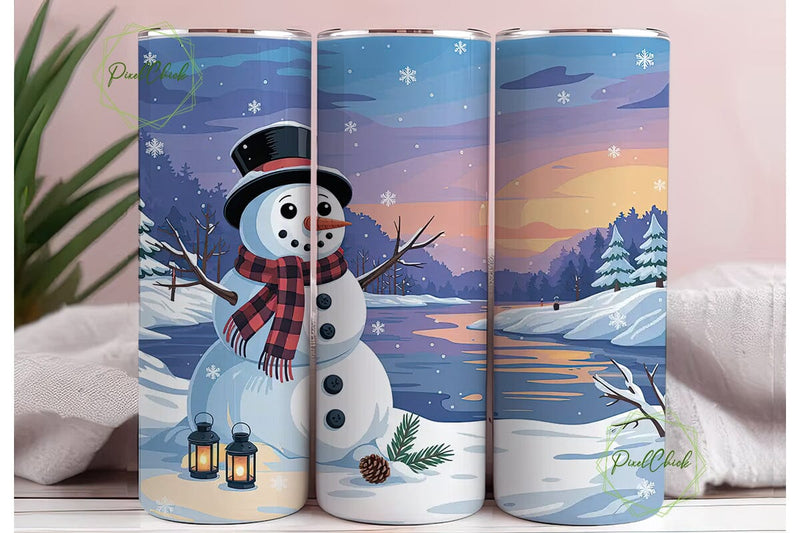 Snowman Winter Scene 20oz Tumbler Wrap Sublimation PixelChick 