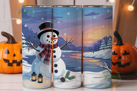 Snowman Winter Scene 20oz Tumbler Wrap Sublimation PixelChick 