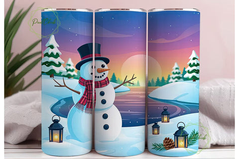 Snowman Winter Scene 20oz Tumbler Wrap Sublimation PixelChick 