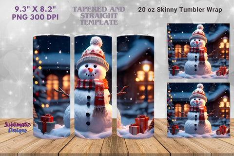 Snowman Winter Tumbler Wrap 20 oz | 20 oz Skinny Tumbler Wrap Sublimation Christmas Design Sublimation Sublimatiz Designs 