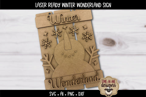 Snowman Winter Wonderland Sign Laser Ready SVG | Holiday Laser SVG SVG Ewe-N-Me Designs 