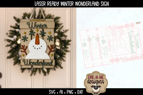 Snowman Winter Wonderland Sign Laser Ready SVG | Holiday Laser SVG SVG Ewe-N-Me Designs 