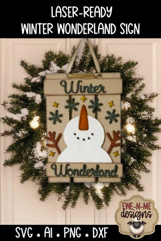 Snowman Winter Wonderland Sign Laser Ready SVG | Holiday Laser SVG SVG Ewe-N-Me Designs 