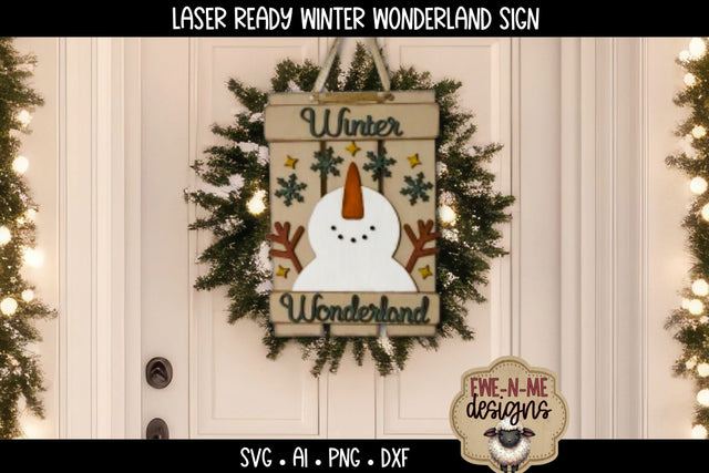Snowman Winter Wonderland Sign Laser Ready SVG | Holiday Laser SVG SVG Ewe-N-Me Designs 