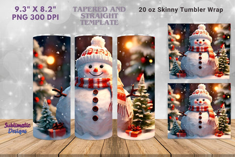 Snowman Winter Wrap 20 oz Skinny | 20 oz Skinny Tumbler Wrap Sublimation Christmas Design Sublimation Sublimatiz Designs 
