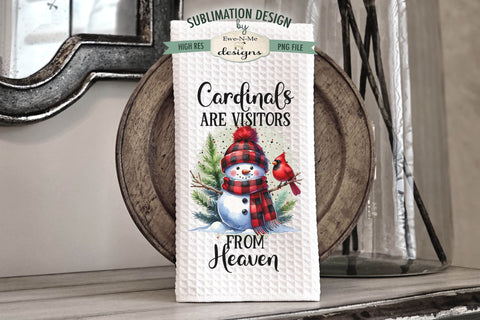 Snowman with Cardinals Kitchen Towel Sublimation Designs PNG Sublimation Ewe-N-Me Designs 