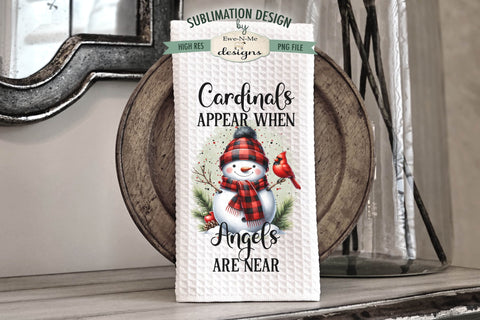 Snowman with Cardinals Kitchen Towel Sublimation Designs PNG Sublimation Ewe-N-Me Designs 