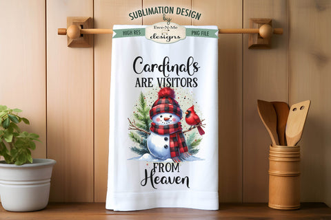 Snowman with Cardinals Kitchen Towel Sublimation Designs PNG Sublimation Ewe-N-Me Designs 