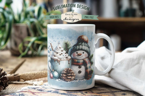 Snowman with Cocoa Lets Get Cozy 11 & 15 oz Mug Sublimation Design Sublimation Ewe-N-Me Designs 