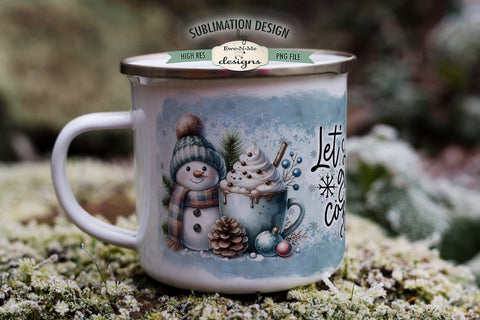 Snowman with Cocoa Lets Get Cozy 11 & 15 oz Mug Sublimation Design Sublimation Ewe-N-Me Designs 