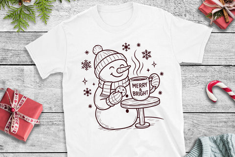 Snowman With Cookie & Merry Mug SVG | Christmas Line Art SVG Tafti Art 