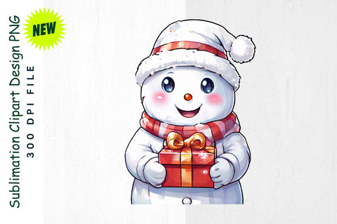 Snowman with Gift in Sparkling Scene Sublimation Clipart Sublimation Regulrcrative 