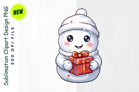 Snowman with Gift in Sparkling Scene Sublimation Clipart Sublimation Regulrcrative 