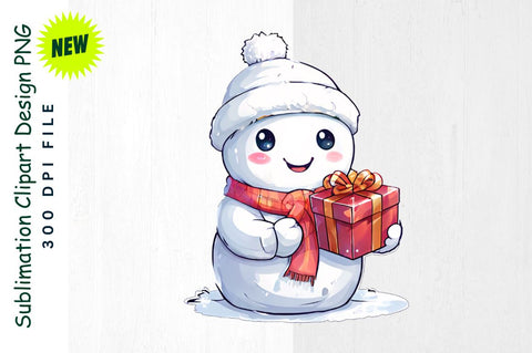 Snowman with Gift in Sparkling Scene Sublimation Clipart Sublimation Regulrcrative 