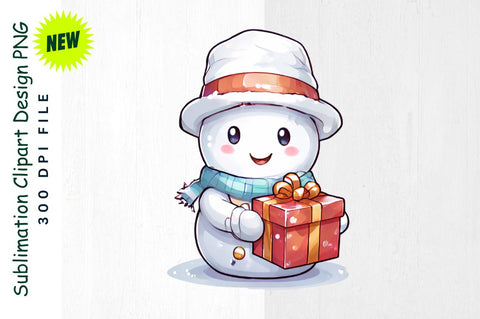 Snowman with Gift in Sparkling Scene Sublimation Clipart Sublimation Regulrcrative 