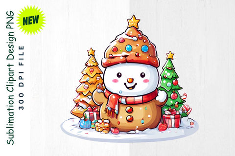 Snowman with Gingerbread House Hat Sublimation Clipart Sublimation Regulrcrative 