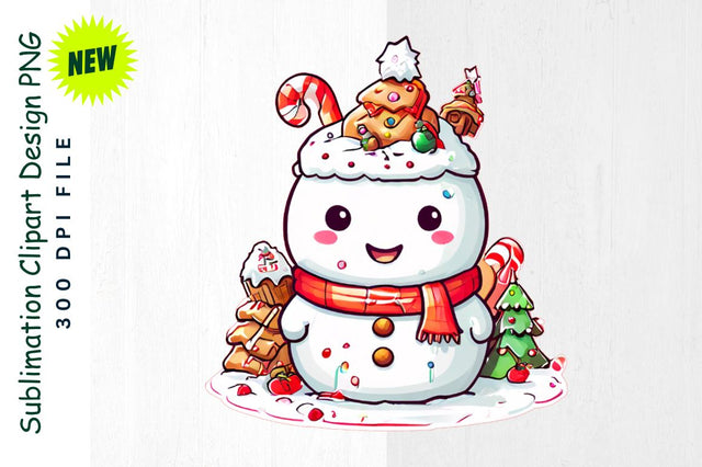 Snowman with Gingerbread House Hat Sublimation Clipart Sublimation Regulrcrative 
