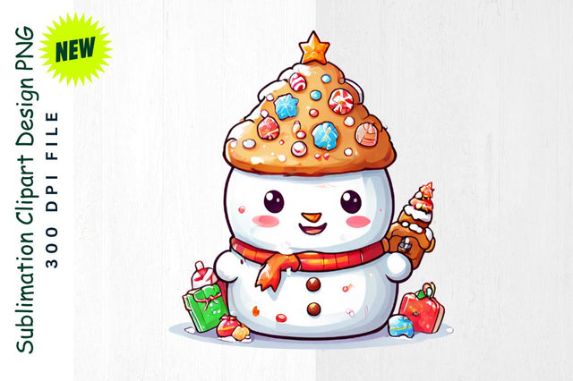 Snowman with Gingerbread House Hat Sublimation Clipart Sublimation Regulrcrative 