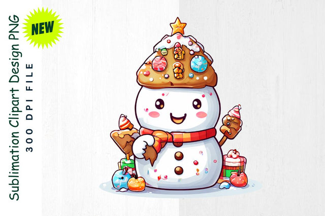 Snowman with Gingerbread House Hat Sublimation Clipart Sublimation Regulrcrative 