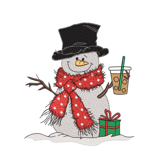 Snowman with iced coffee embroidery design, Christmas embroidery file, 3 sizes, Instant download Embroidery/Applique DESIGNS Nino Nadaraia 