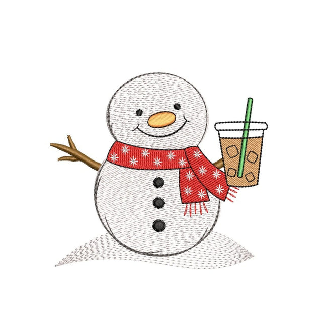 Snowman with iced coffee embroidery design, Christmas embroidery file, 3 sizes, Instant download Embroidery/Applique DESIGNS Nino Nadaraia 