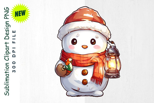 Snowman with Lantern And Festive Animals Sublimation Clipart Sublimation Regulrcrative 