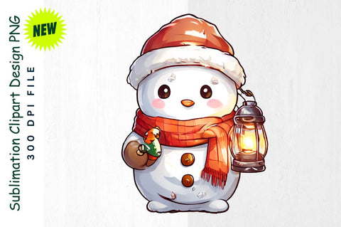 Snowman with Lantern And Festive Animals Sublimation Clipart Sublimation Regulrcrative 