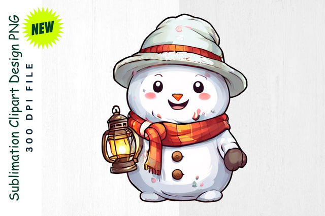 Snowman with Lantern And Festive Animals Sublimation Clipart Sublimation Regulrcrative 