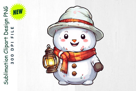 Snowman with Lantern And Festive Animals Sublimation Clipart Sublimation Regulrcrative 