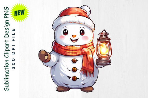 Snowman with Lantern And Festive Animals Sublimation Clipart Sublimation Regulrcrative 